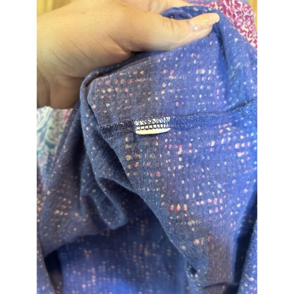 Lucky Brand Blouse Top Lightweight Short Sleeve Front Tie Blue & Print Boho Sz L - Picture 8 of 8